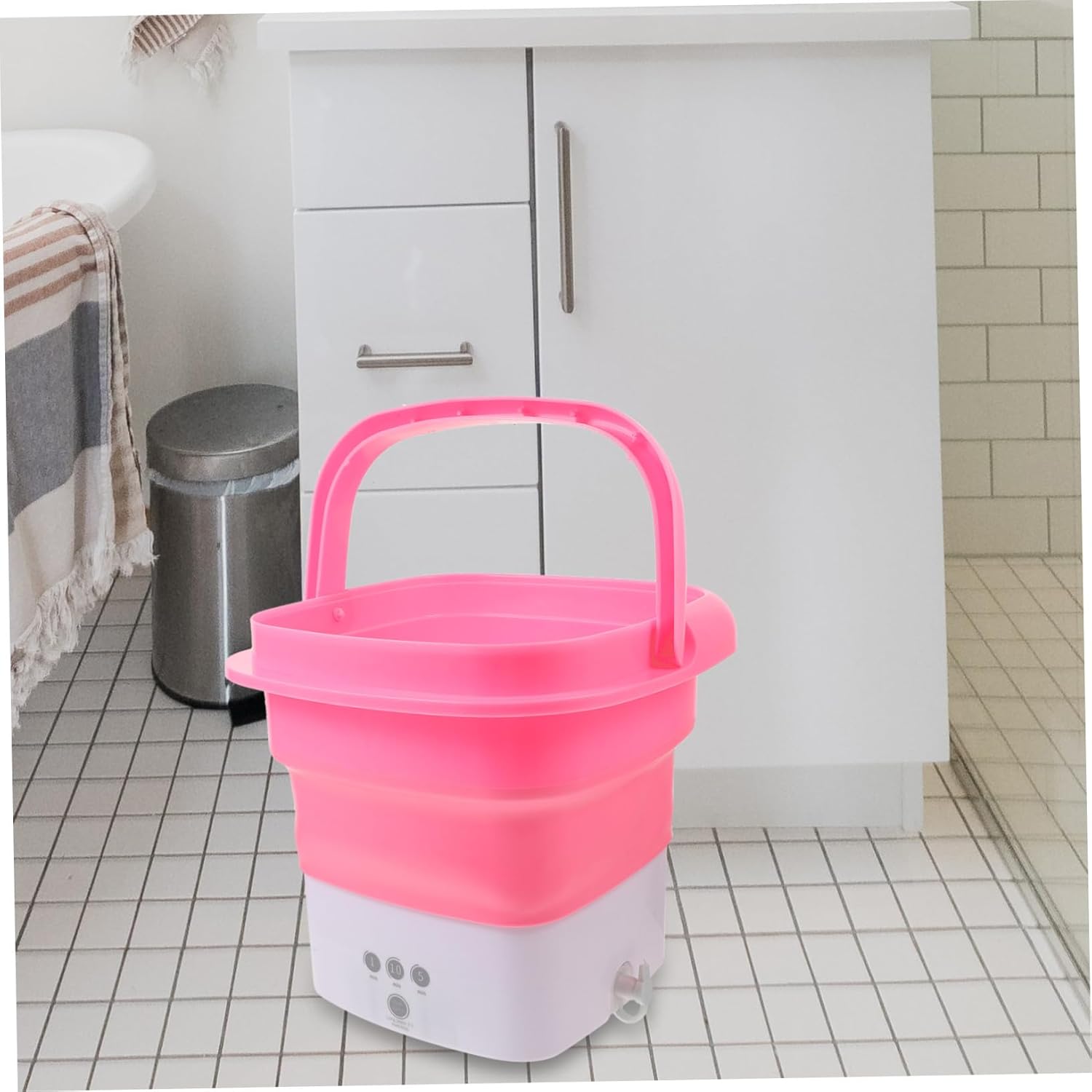 Portable Mini Folding Washing Machine with Timer and Touchscreen Compact Foldable Electrical Washer for Travel Camping Rv Apartment Use Lightweight US Plug Space-saving Design
