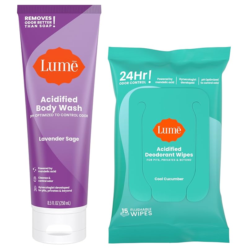 Kit de sabonete líquido corporal Lume Lavender Sage e lenços desodorantes Cucumber, Pacote com 15