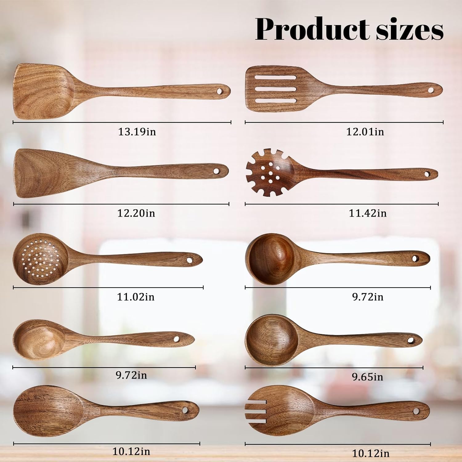 10-Piece Wooden Acacia & 4-Piece Silicone Spoon Set for Cooking, Nonstick Kitchen Utensils, Heat-Resistant & Durable Tools for Stirring, Mixing, Serving, Ideal for Daily Cooking & Gifts
