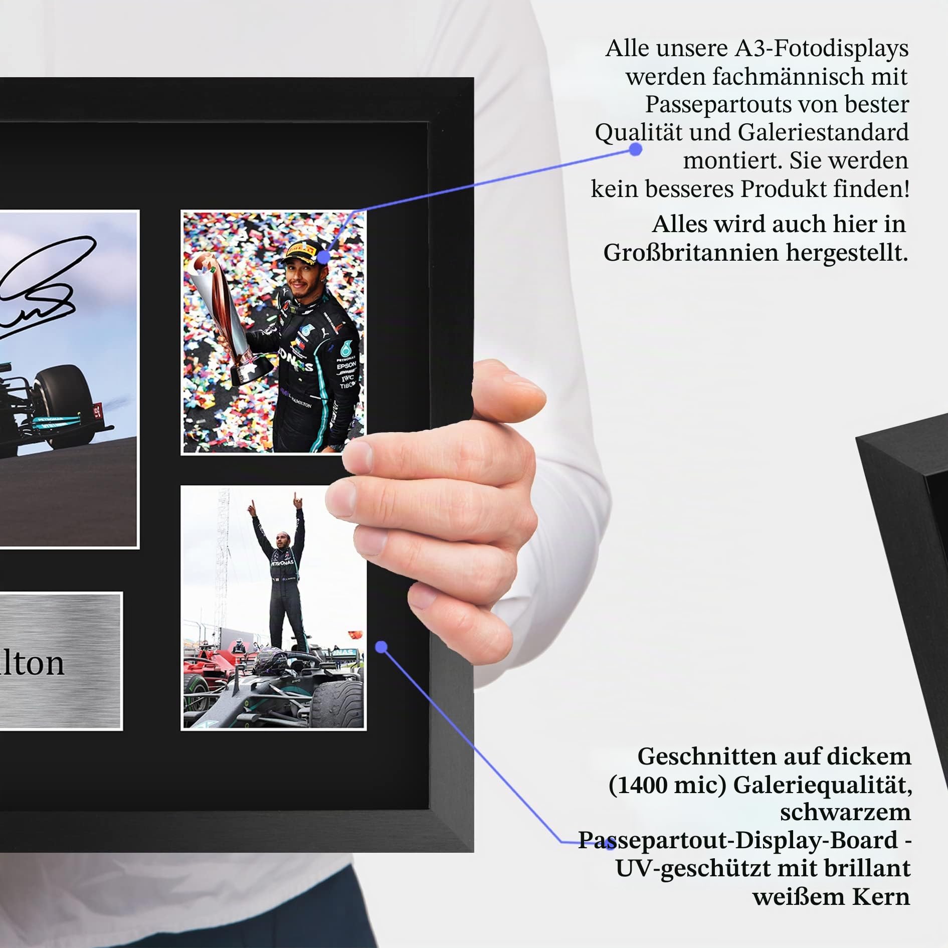 HWC Trading FR A3 Lewis Hamilton Geschenke Gedruckt, Signiert Autogramm-Präsentation-Display Für F1 Formel 1 Racing Fans - A3 Eingerahmt