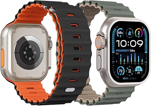 Vista 87 de Paquete de 2 correas deportivas oceánicas compatibles con Apple Watch Band Ultra 2/Ultra SE Series 9/8/7/6/5/4/3/2/1, correas de silicona para Abyss