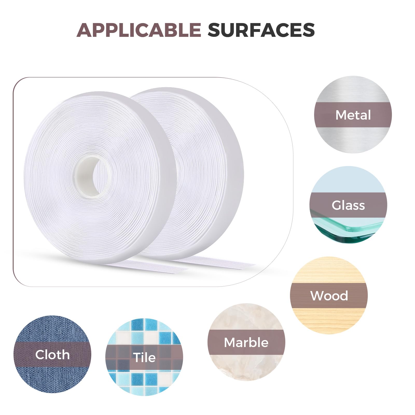 Oderra Adhesivo Doble Cara, Belcro Adhesivo Doble Cara Fuerte, 8 Metros x 2 cm en Color Blanco - Cinta de Sujeción Fuerte de Gancho y Bucle para Proyectos de Bricolaje
