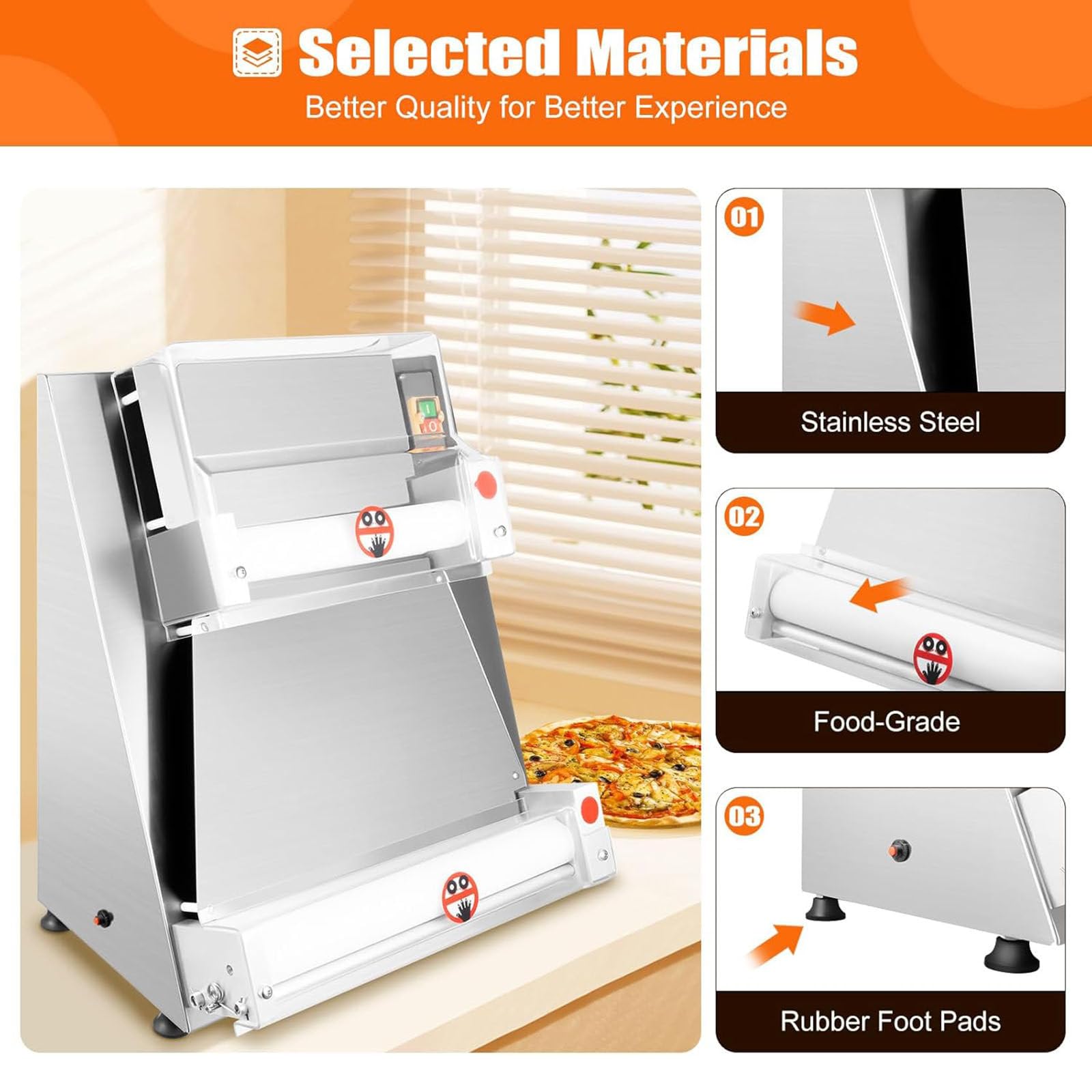 Macchina Professionale elettrica Automatica | per la preparazione e la stesura di pizze, da 3,9 a 11,8 pollici, 370 W, per stendere pizze e vari tipi di impasto per torte