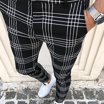 Men's Plaid Business Pants Stylish Stretch Skinny Golf Dress