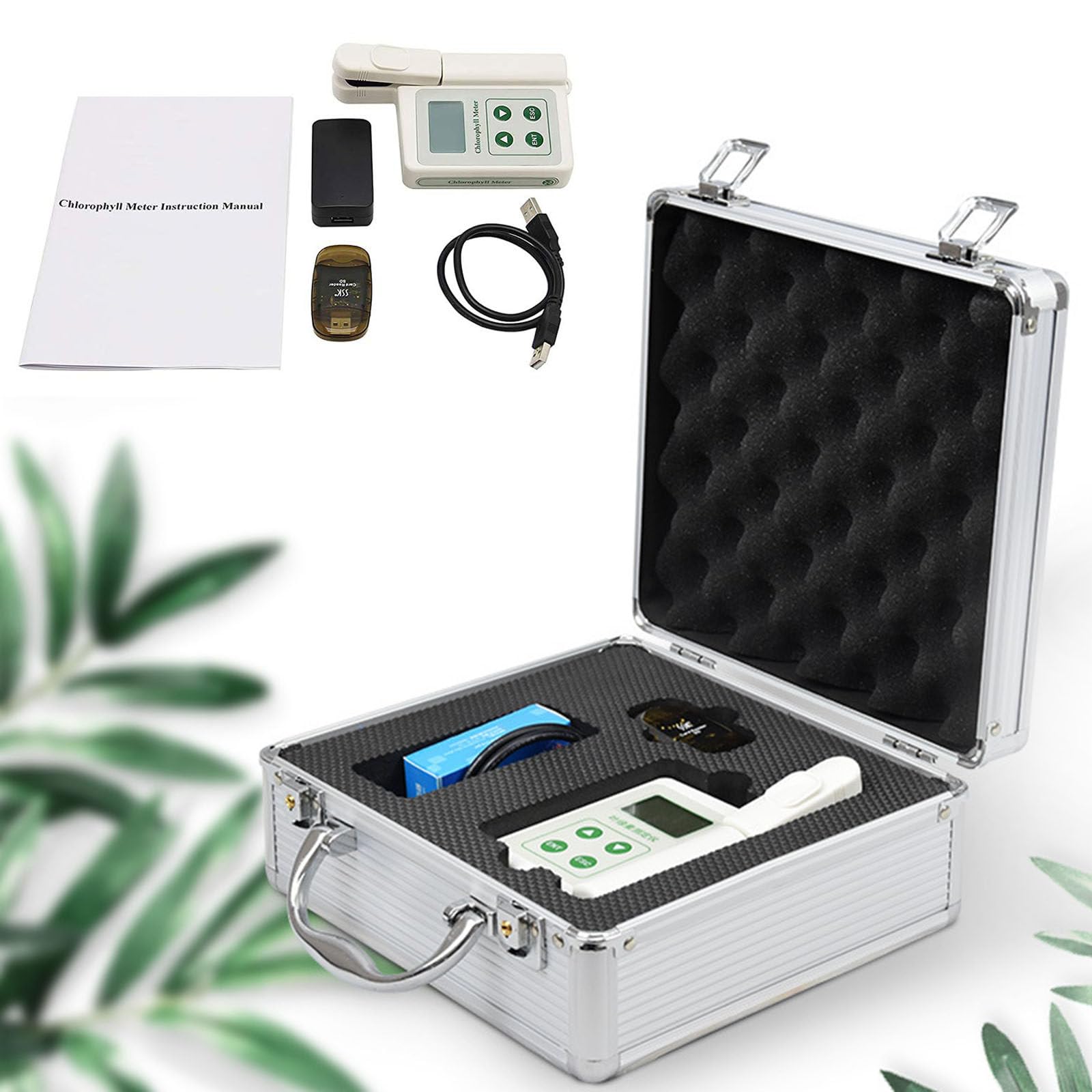 Medidor de nutrientes de Plantas,Analizador de clorofila portátil,Medidor de clorofila,para clorofila/nitrógeno/Temperatura/Humedad,Batería de Litio 2000MAH,con exportación de Datos USB