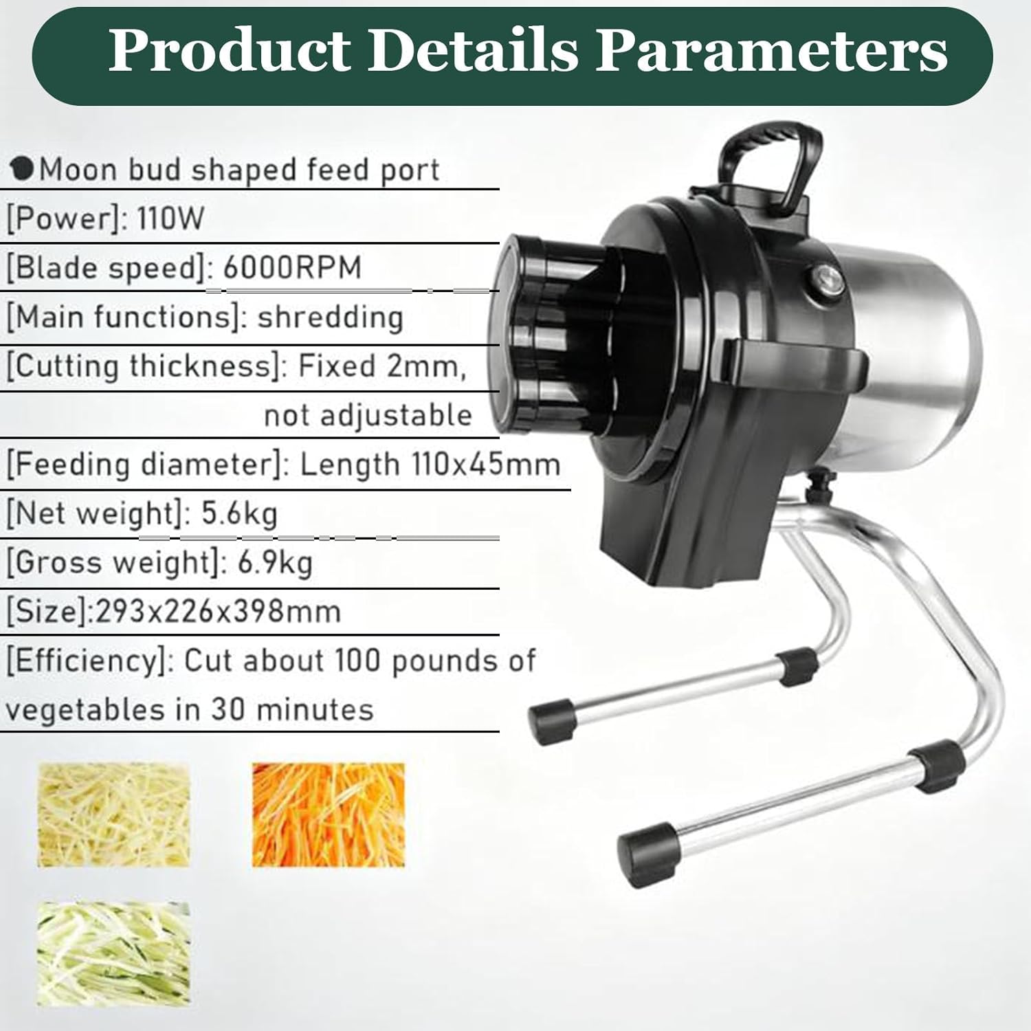 Scallion Cutter Food Processor,Green Onion Slicer,Commercial Vegetable Chopper,Removable for Cleaning,for Peppers, Chopped Green Onions, Onions, Shredded, Carrot FC-110SC