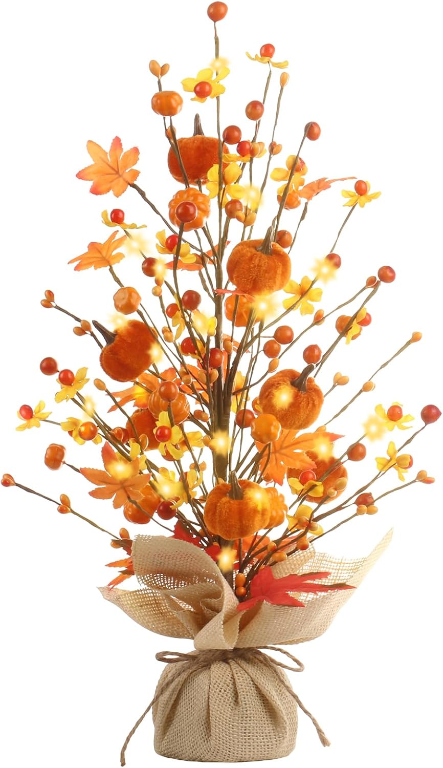 RoseCraft Fall Decor, 18 Inch Artificial Red Berry/Maple Leaf/Pumpkin Tree Tabletop Decorations, for Autumn Harvest Home Wedding Holiday Party Indoor/Outdoor Decor – Gifts.