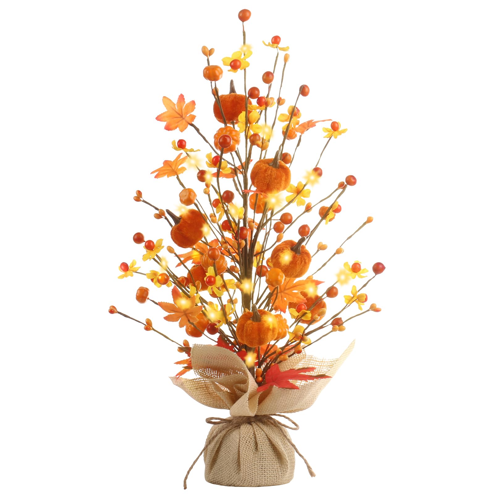 RoseCraftFall Decor, 18 Inch Artificial Red Berry/Maple Leaf/Pumpkin Tree Tabletop Decorations, for Autumn Harvest Home Wedding Holiday Party Indoor/Outdoor Decor - Gifts.