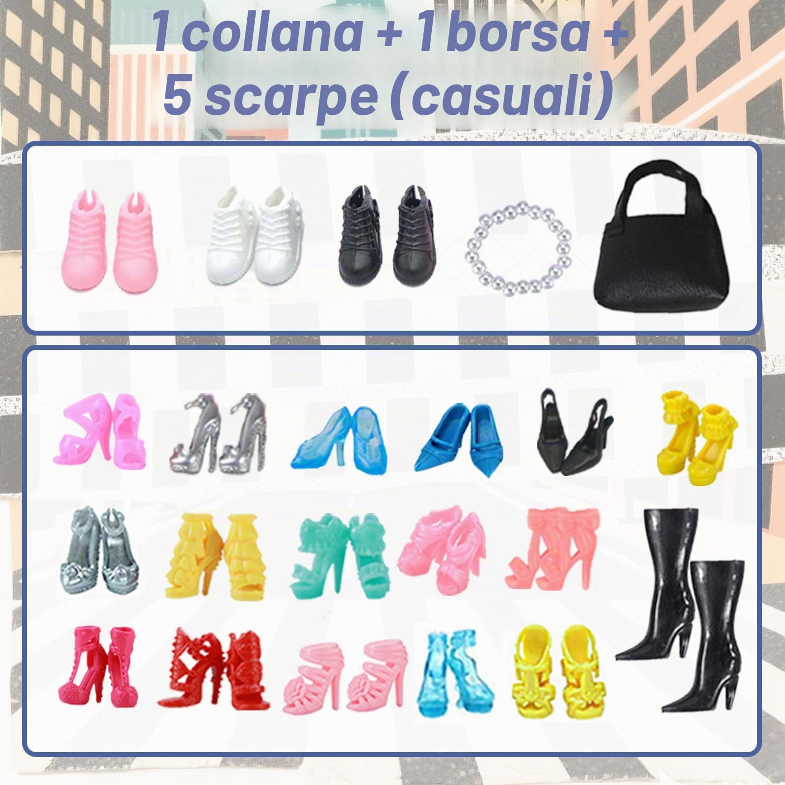 Set di 18 vestiti per bambola, elegante con colletto in pelle di jeans, mantello in pelliccia, abbigliamento sportivo per la casa