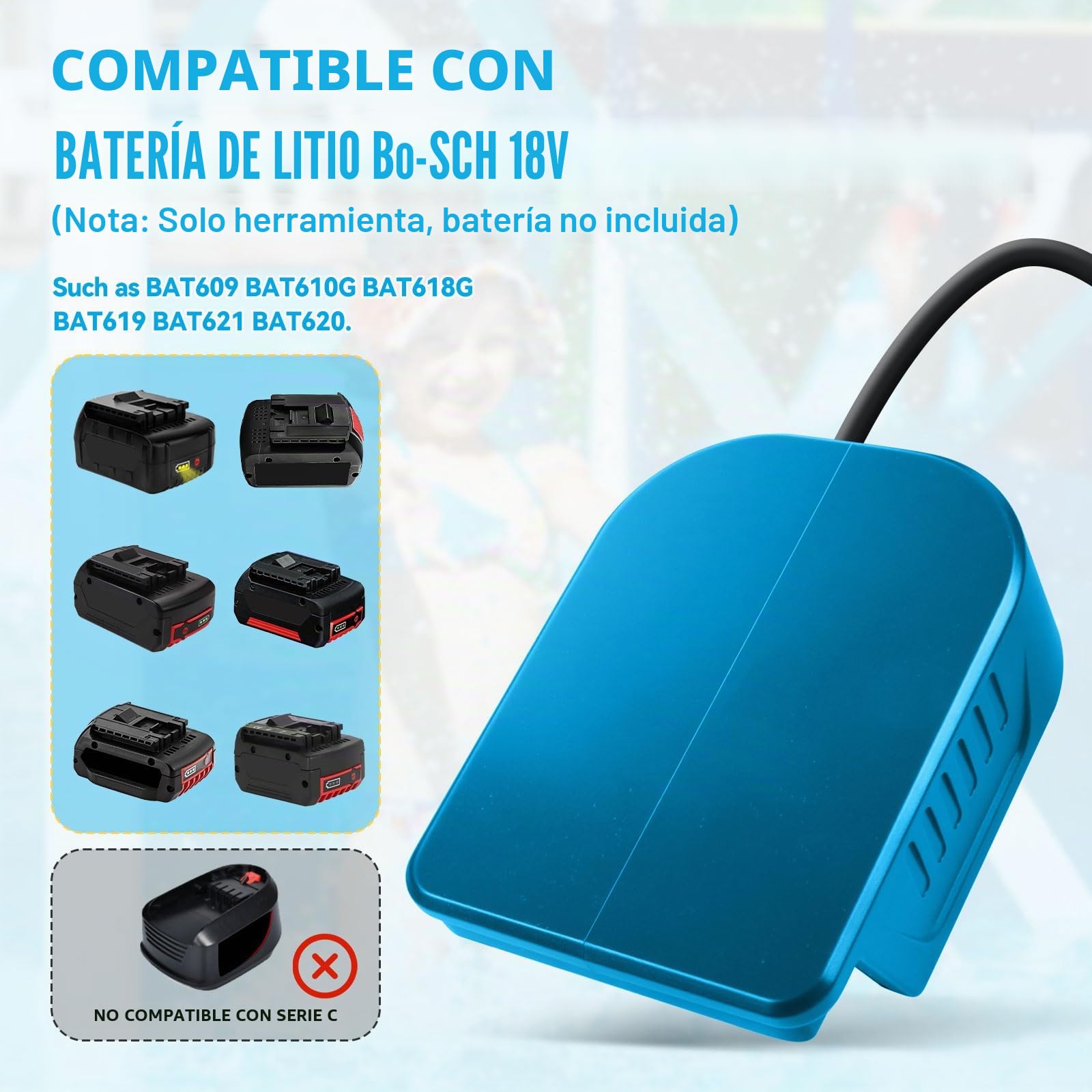 Bomba de agua sumergible a batería, compatible con batería Bosch de 18V, bomba de agua portátil con caudal de 475,5 GPH, bomba de elevación de agua de 15,1 pies para vaciar piscinas, para