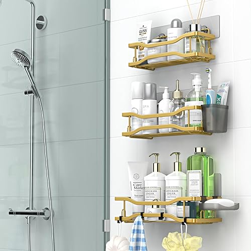 Miniatura 4 de Estante organizador de baño para ducha estante de ducha autoadhesivo con soporte para champú y jabón, organizador de baño inoxidable inoxidable para