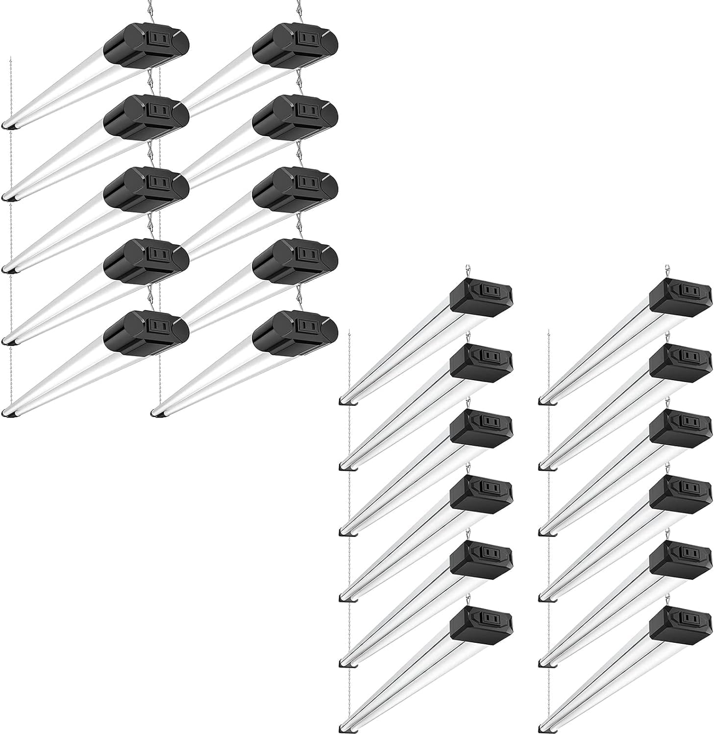 BBOUNDER 22 Pack Linkable LED Utility Shop Light（12 Pack with Reflector, 4400 LM, 6500K+5000K Daylight, 4 FT, 48 Inch Integrated Fixture for Garage, 40W Equivalent 250W, Surface + Suspension Mount