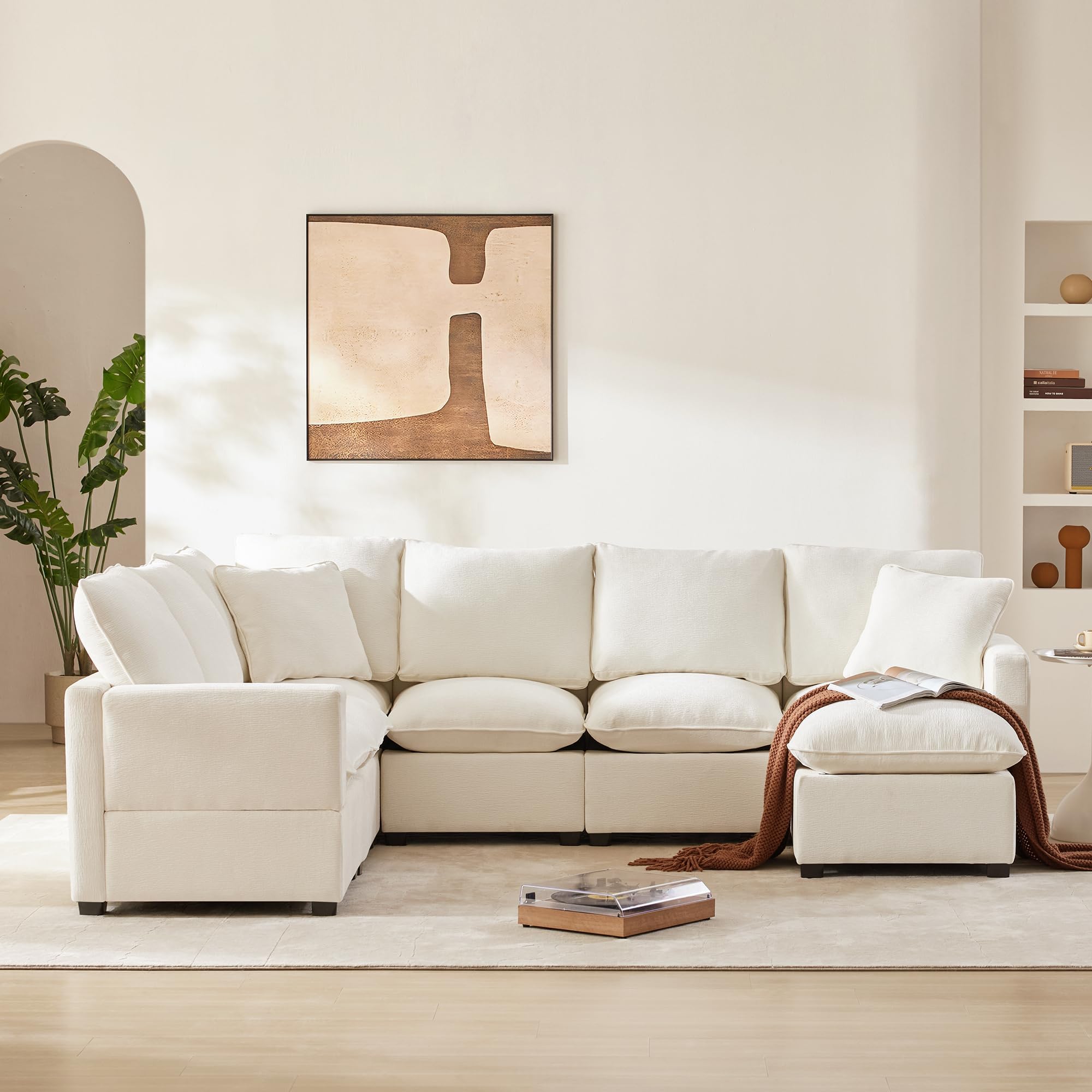 Transform Your Space with Modular U-Shaped Sofa, Comfortable Pure Foam Cushions, Flexible Assembly Design, Modern Chenille, White