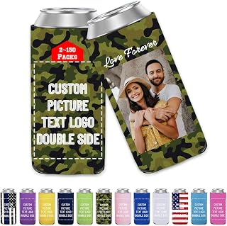 Custom Can Cooler Sleeves Personalized Slim Beer Cozy Bulk Customized with Logo Picture Message Insulated Beverage Bottle Holder Cover 12 oz for Wedding Birthday Party,Military Camo 2pc