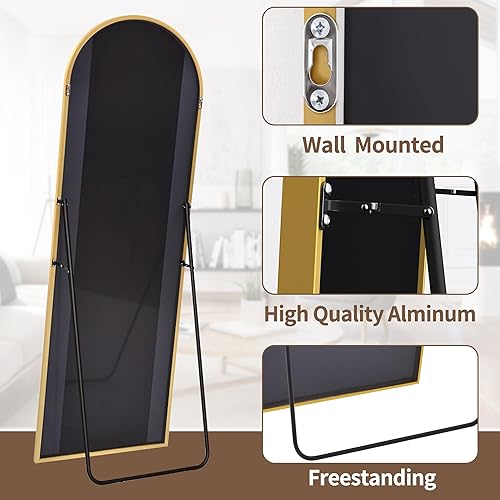 Miniatura 6 de OGCAU - Espejo de suelo, de longitud completa para colgar o apoyar contra la pared, espejo de cuerpo para suelo y pared en dormitorio, con arqueado