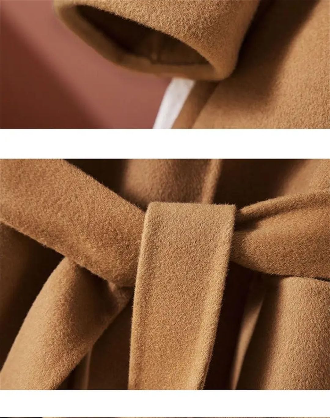 Cappotto di lana da donna autunno inverno giacca di lana tasca cintura doppia faccia cashmere capispalla