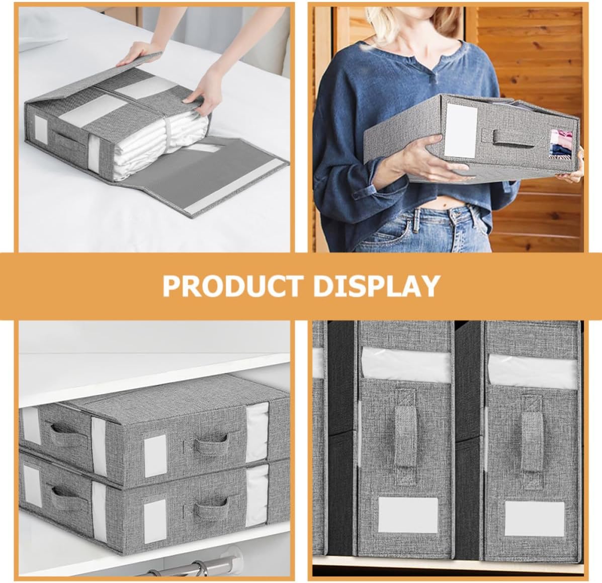 Large Capacity Foldable Bed Sheet Organizer Container with Zipper Closure and Window, Portable Fabric Storage Box for Wardrobes and Storage Cabinets