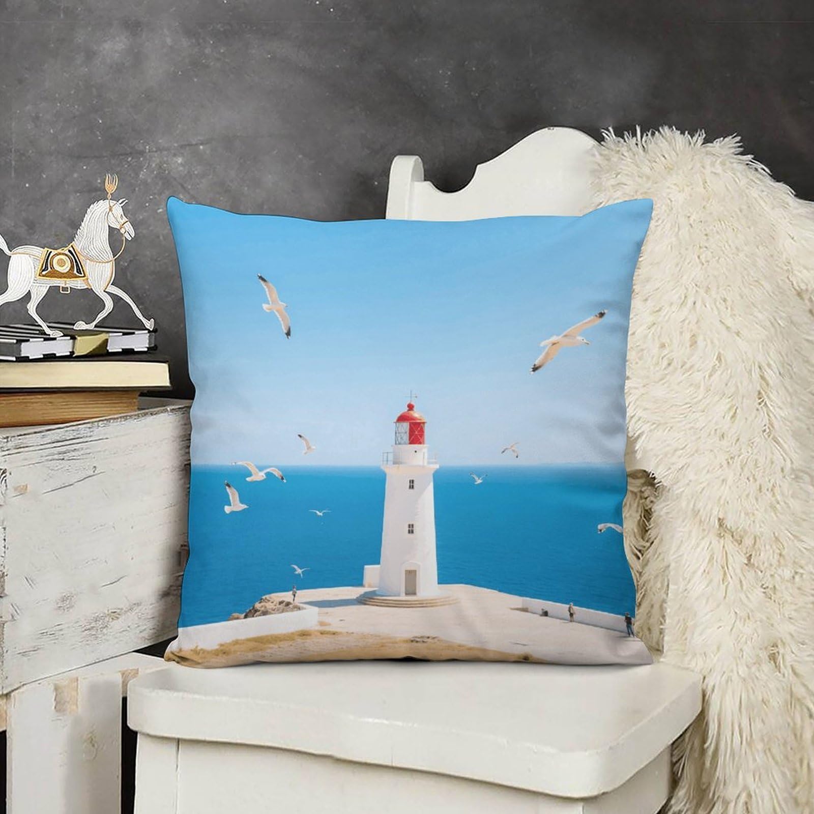 Boho Farmhouse Santorini Greek Island Landscape Pillow Covers with Hidden Zipper 18x18 Soft Plush Cushion Cover Decorative Throw Pillow Cases for Couch Bed Sofa Living Room Indoor Outdoor Home Dec