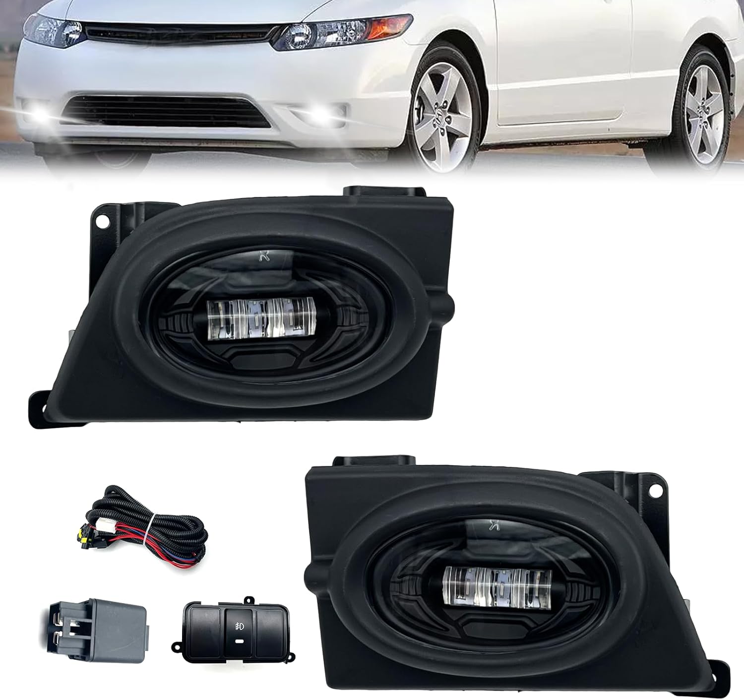 LED Fog Lights for 2006 2007 2008 Honda Civic 4 Door 1 Pair Of Front Bumper Driving Fog Lamps - Clear Lens