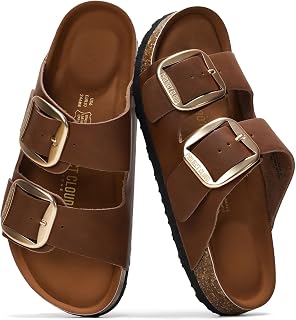Project Cloud Genuine Leather Flat Sandals for Women 2025 Comfortable Beach Essentials Womens Sandals Memory Foam Vacation Essentials Slides for Women Footwear (Santorini)
