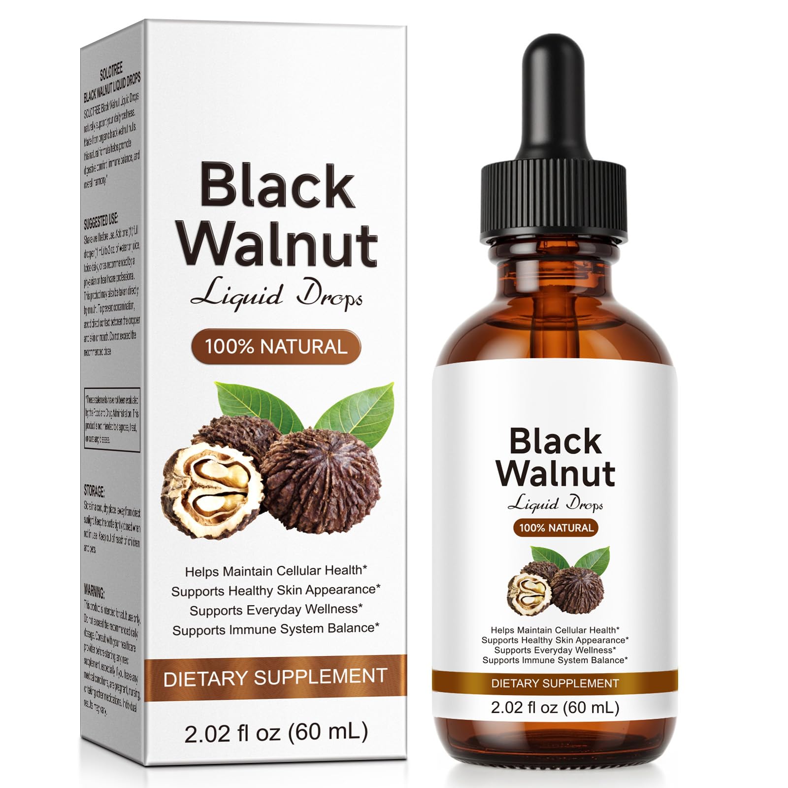 Black Walnut Liquid Drops - 500mg Juglans Nigra Extract - Supports Everyday Wellness, Digestive Balance & Cellular Harmony - Vegan, Alcohol-Free & Sugar-Free - 2.02 fl oz (60 mL)