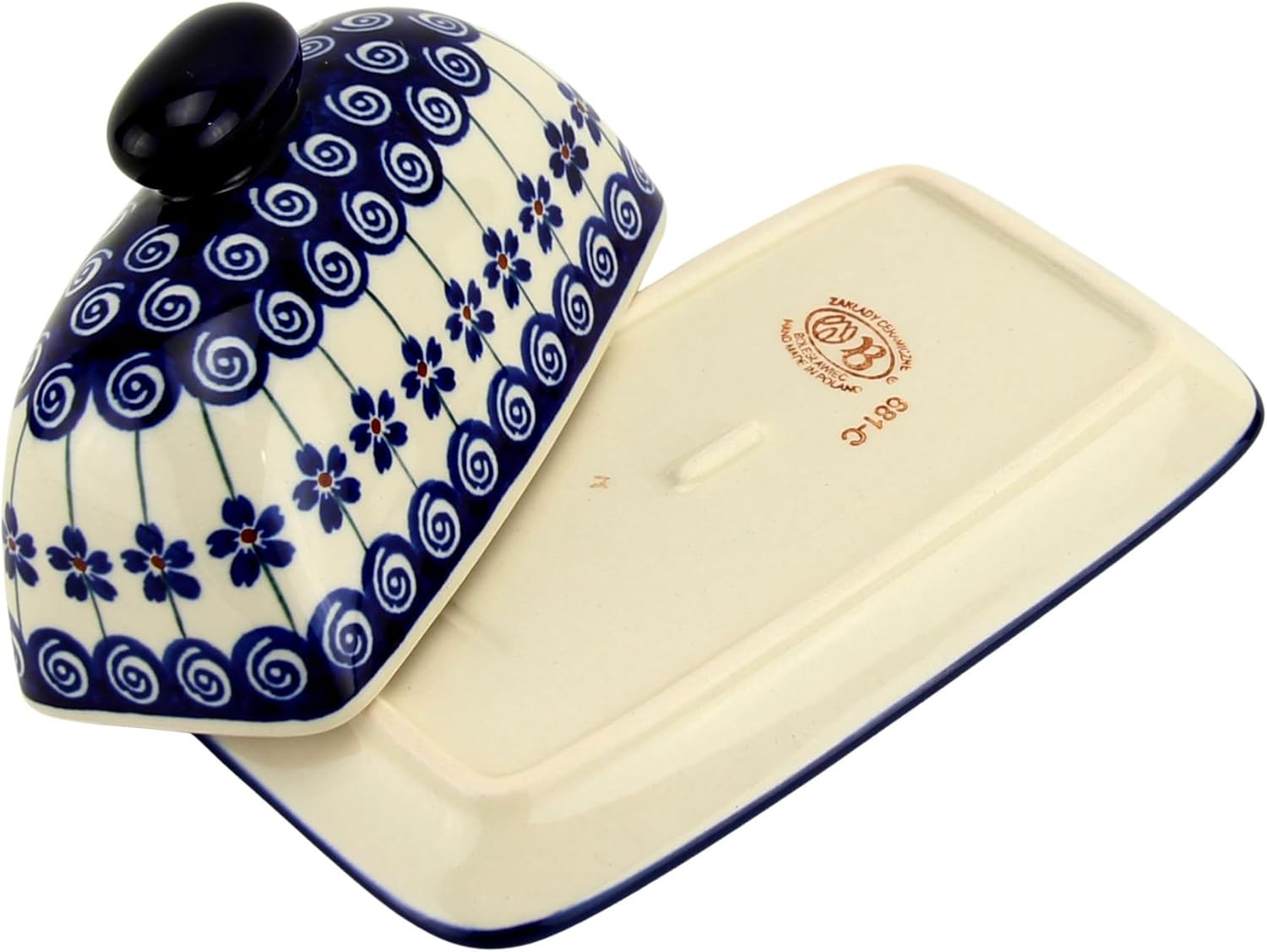 Polish Pottery Market Butter Dish With Lid For Countertop – Polish Stoneware Butter Holder with Knob - Handmade by Zaklady Boleslawiec Poland