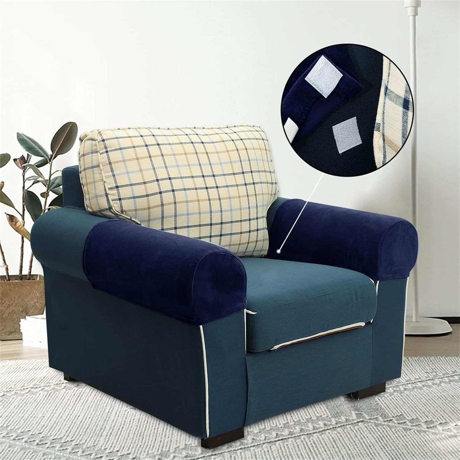 Armrest Cover Chair Arm Protectors Sofa Armrest Cover Stretch Armchair Slipcover Elastic Home Office Recliner Couch Protective Cloth (J 4pcs)