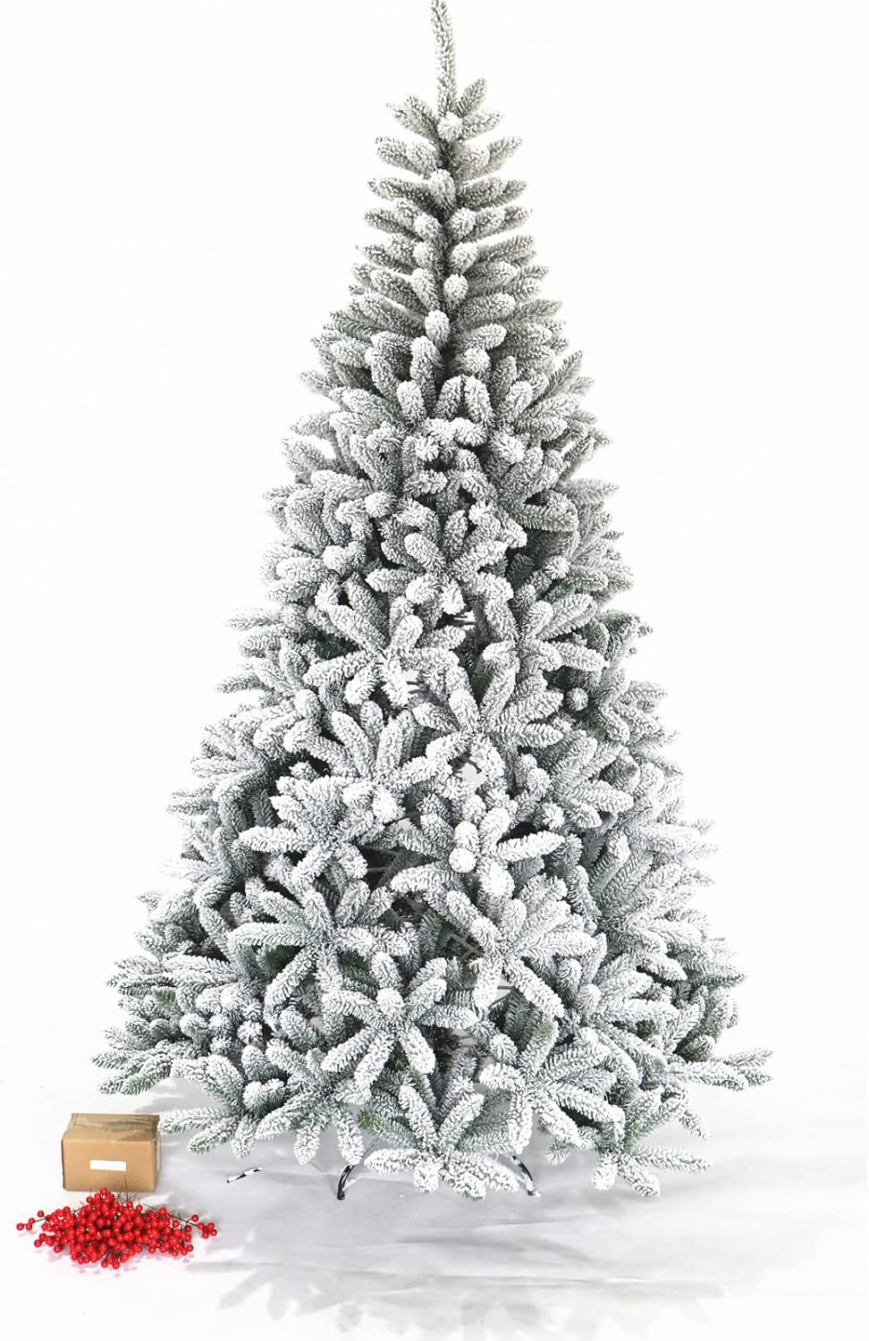 7.5ft Hinged Flocked Christmas Tree with Metal Stand 1500