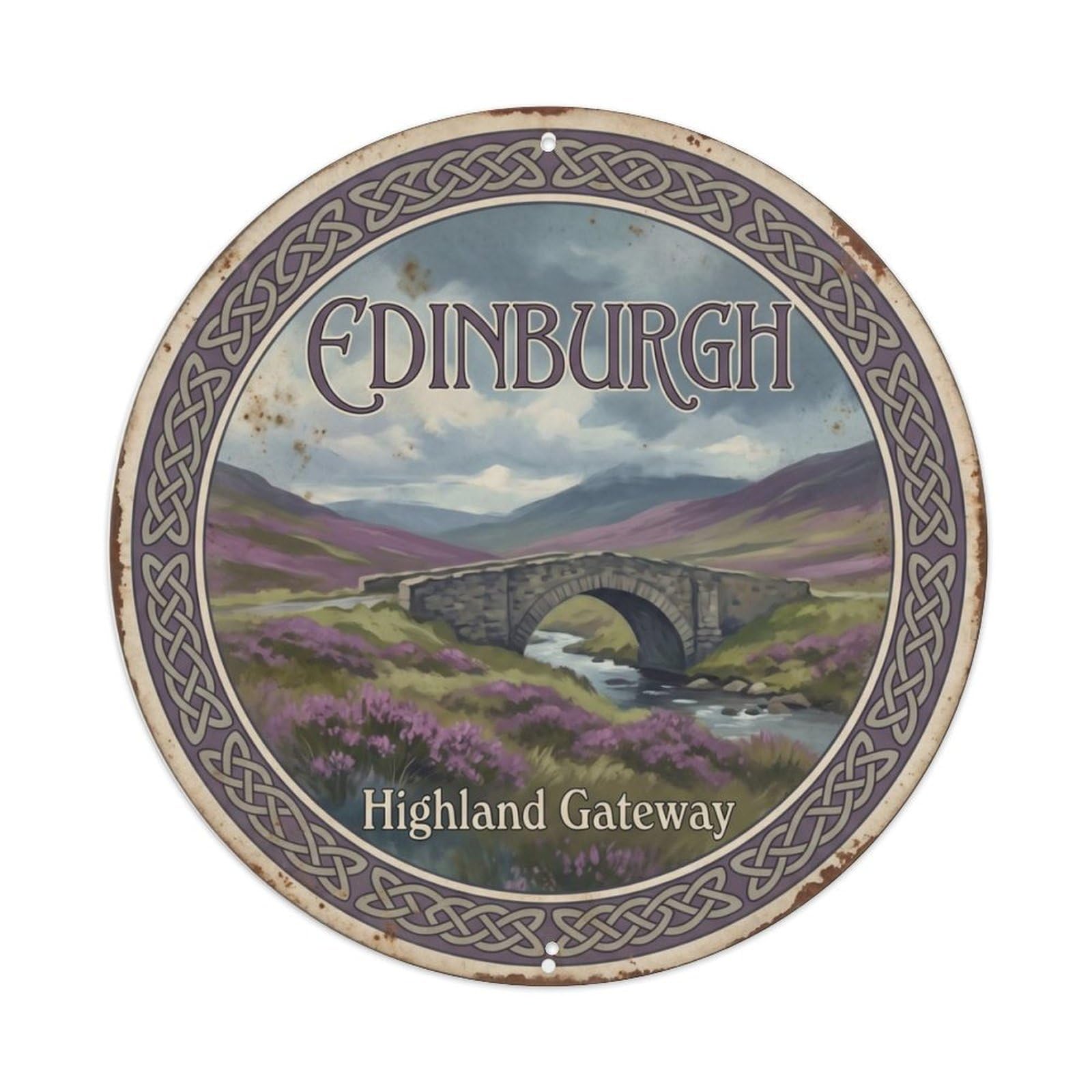Gtthok Vintage Style-5 Vintage Travel Edinburgh Highlands Scotland Metal Tin Sign Plaque Wall Decor For Cafe, Club, Garden Round Metal Poster 8X8inch