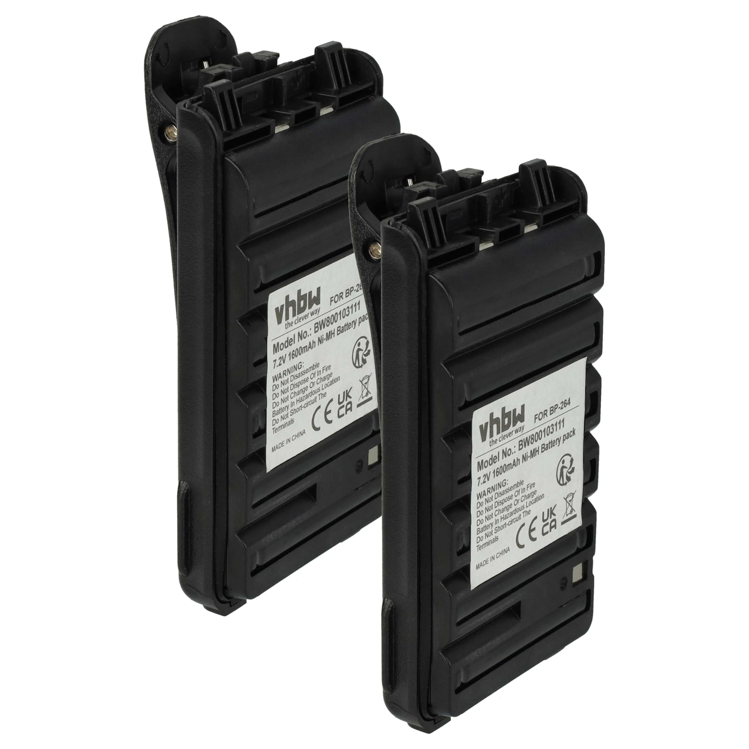 vhbw 2x batteria sostituisce Icom BP-264 per radio (1600mAh, 7,2V, NiMH) + clip
