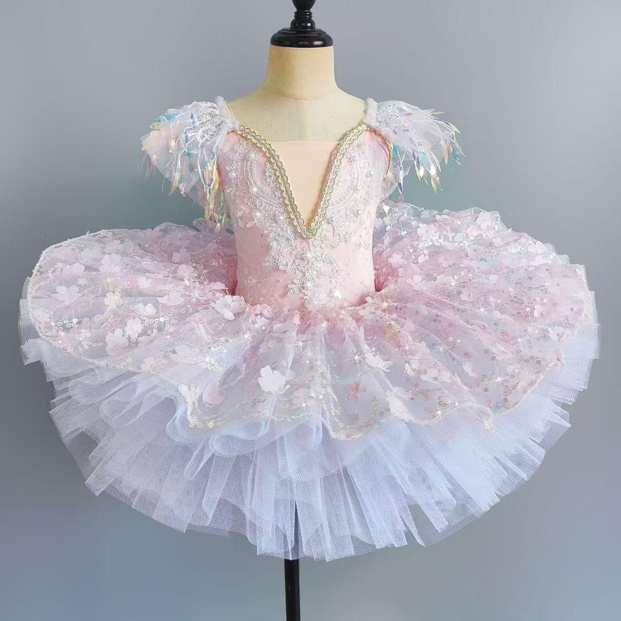 Genérico Vestidos Formales para niñas diseño Floral Veraniego Detalles de Lentejuelas y Purpurina diseño Casual y Formal versátil Cintura elástica Ajustable Vestido Princesa para Boda