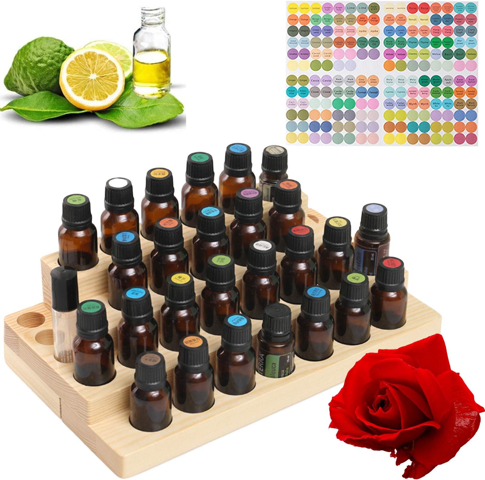 SonglelaEssential Oil Rack, 4 Tiers Nail Polish Shelf Display 30 Bottles Cosmetic, Makeup Storage Perfume Holders - Essential Oils Bottles Wooden Stand Organizer for Travel, Presentation #4