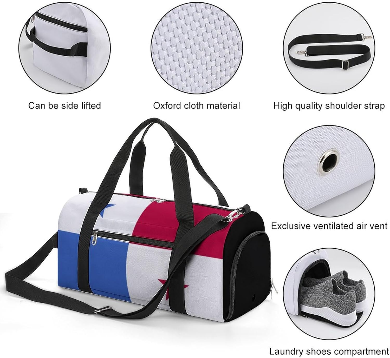 Sports Gym Bag Panama Flag Duffel with Shoe Compartment Waterproof Travel Weekender