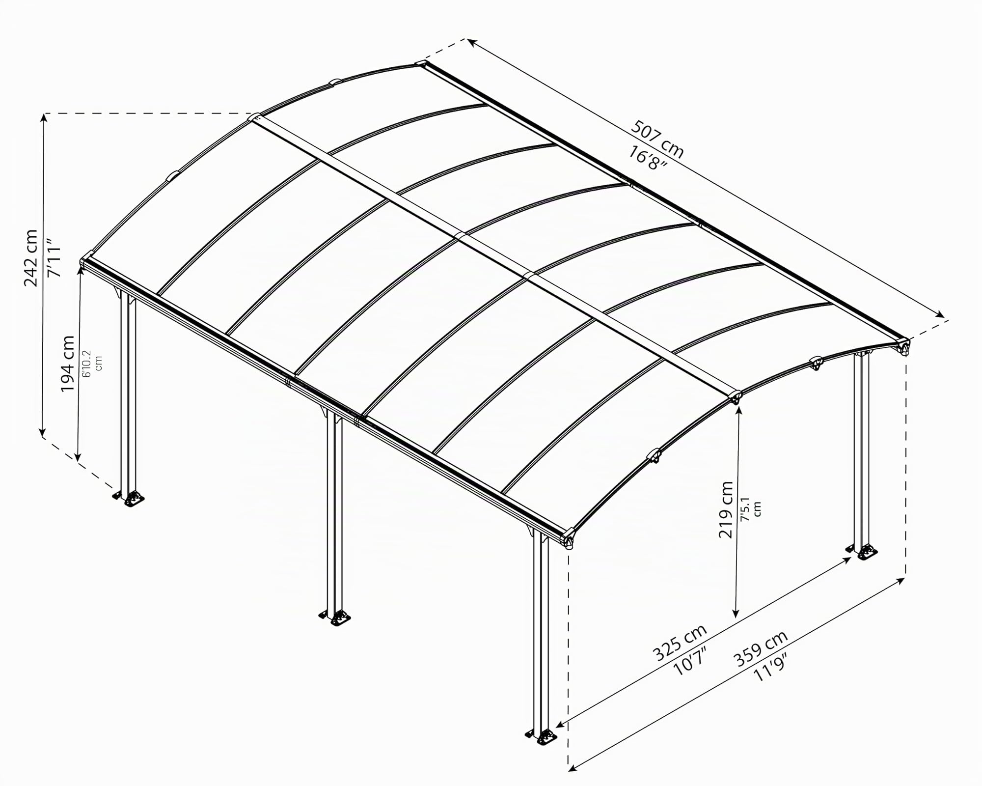 Palram Arcadia Carport 5000 Aluminium et Polycarbonate Abri de Voiture Gris, 18 m²
