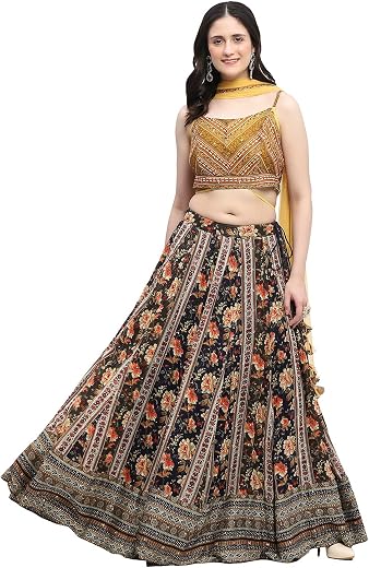 BIBA Women Viscose Blend Straight Embroidered Lehenga Set