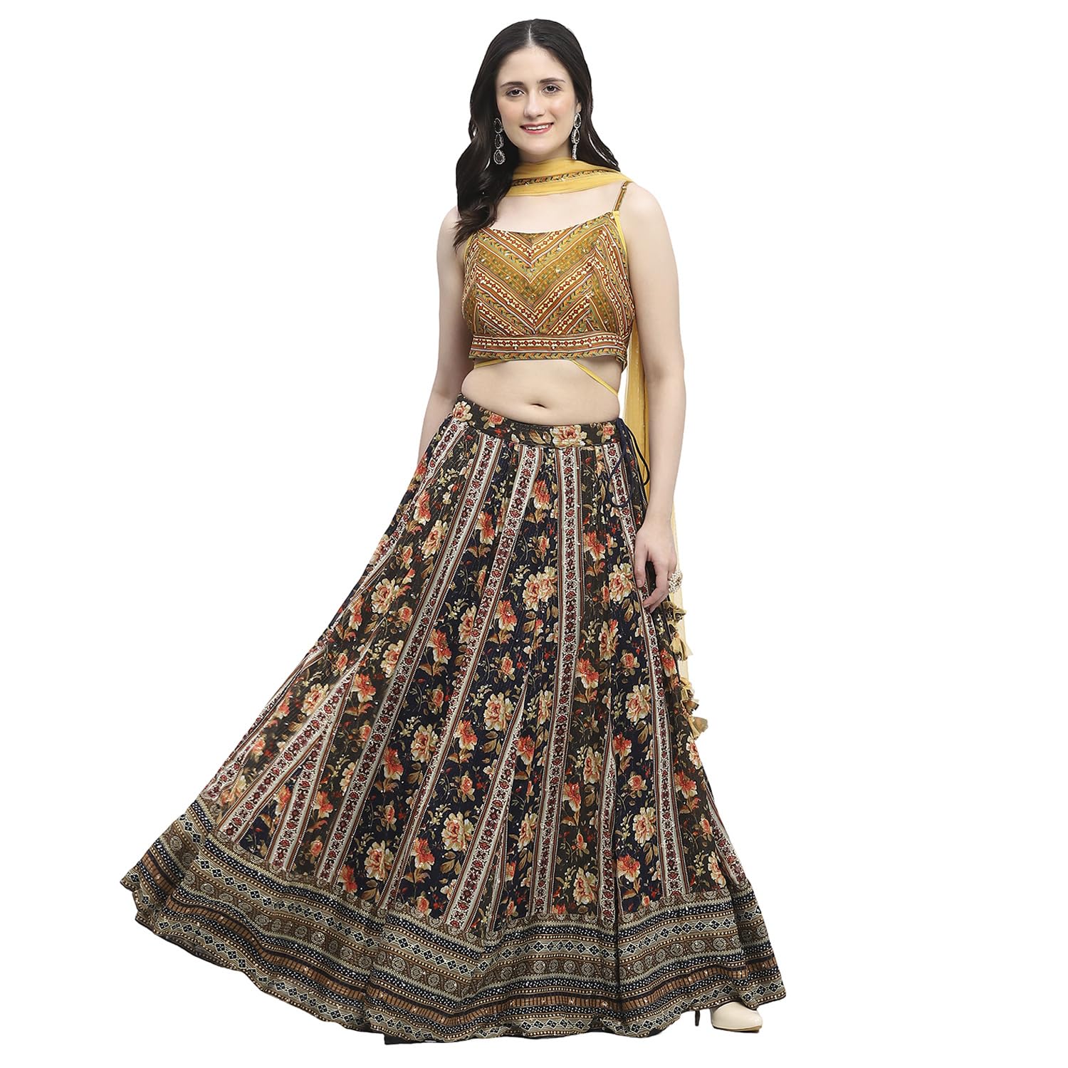 biba Women Viscose Blend Straight Embroidered Lehenga Set-picture-26
