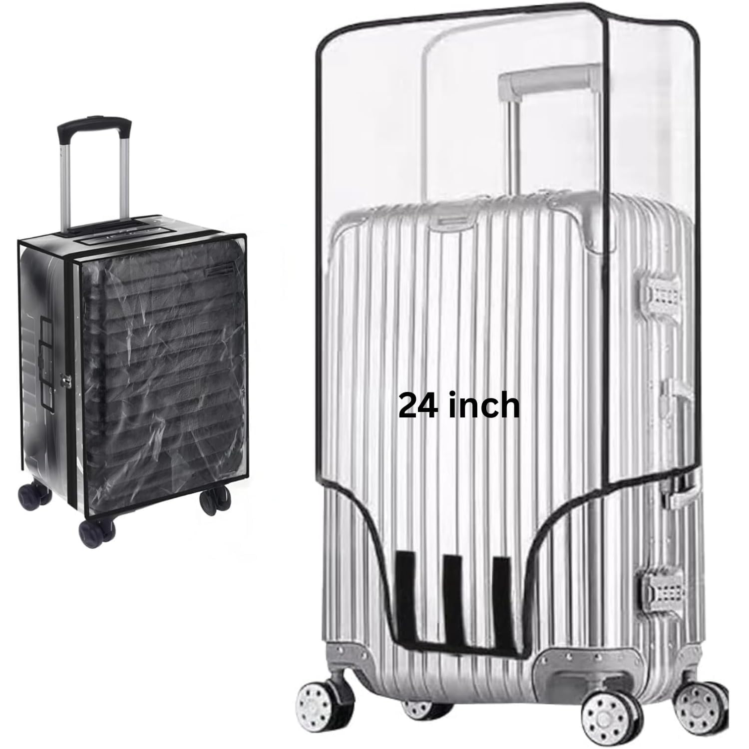 Tusmad Suitcase Cover Large Size | 24 Inch Transparent PVC Luggage Cover for Hard Trolley Bag (60 CM), Waterproof Clear Protective Suitcase Cover with Zipper, Travel Dustproof Protector