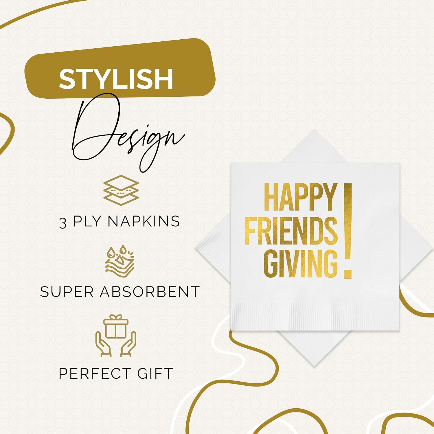 Happy Friendsgiving Napkins 52 Pcs - Gold Foil Thanksgiving Cocktail Napkins Funny - Friendsgiving Decorations - Friends Giving Party Decorations - Friends Giving Napkin for Cocktail Dinner Party