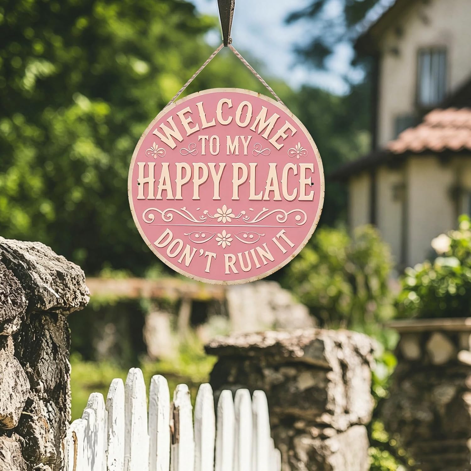 Unique Garden Decor My Happy Place Sign 12×12 Inches Outdoor Deck Decor image 5