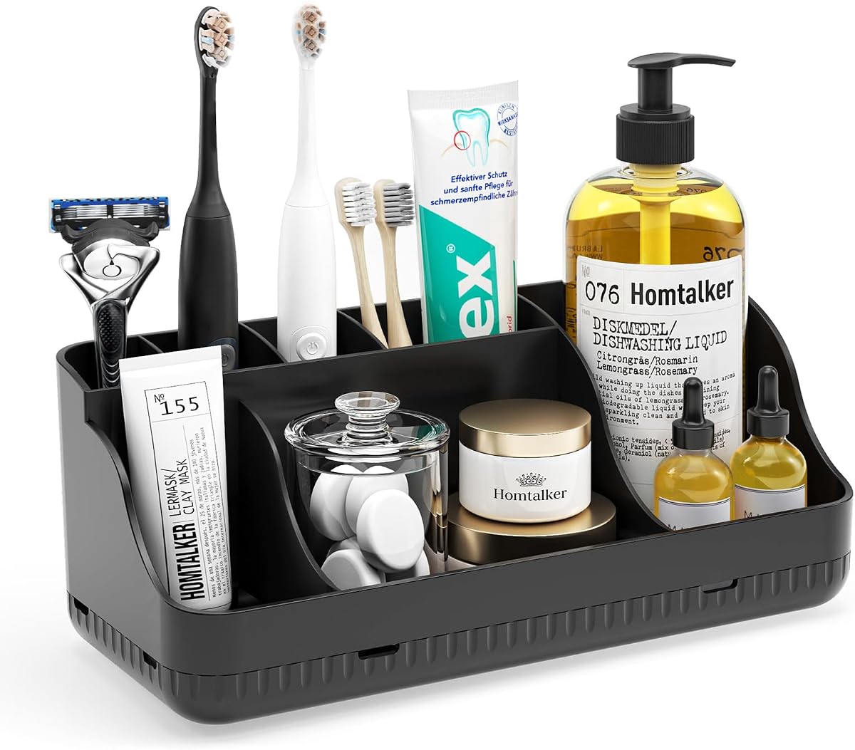 Organizador y almacenamiento para mostrador de baño, 7 ranuras, soportes para cepillos de dientes desmontables para baños, cepillo de dientes eléctrico antideslizante y soporte para pasta de dientes, organizador de tocador para encimera, accesorios para adultos y niños