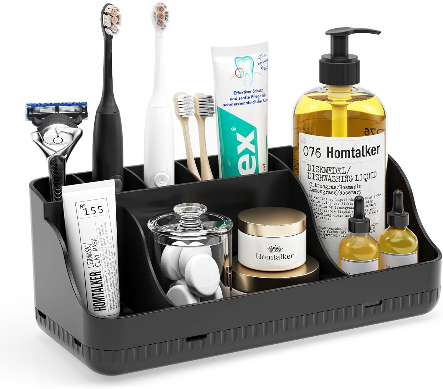 Homtalker 7-Slot Detachable Toothbrush Holder - Anti-Slip Bathroom Counter Organizer for Electric Toothbrushes, Toothpaste & Family Essentials