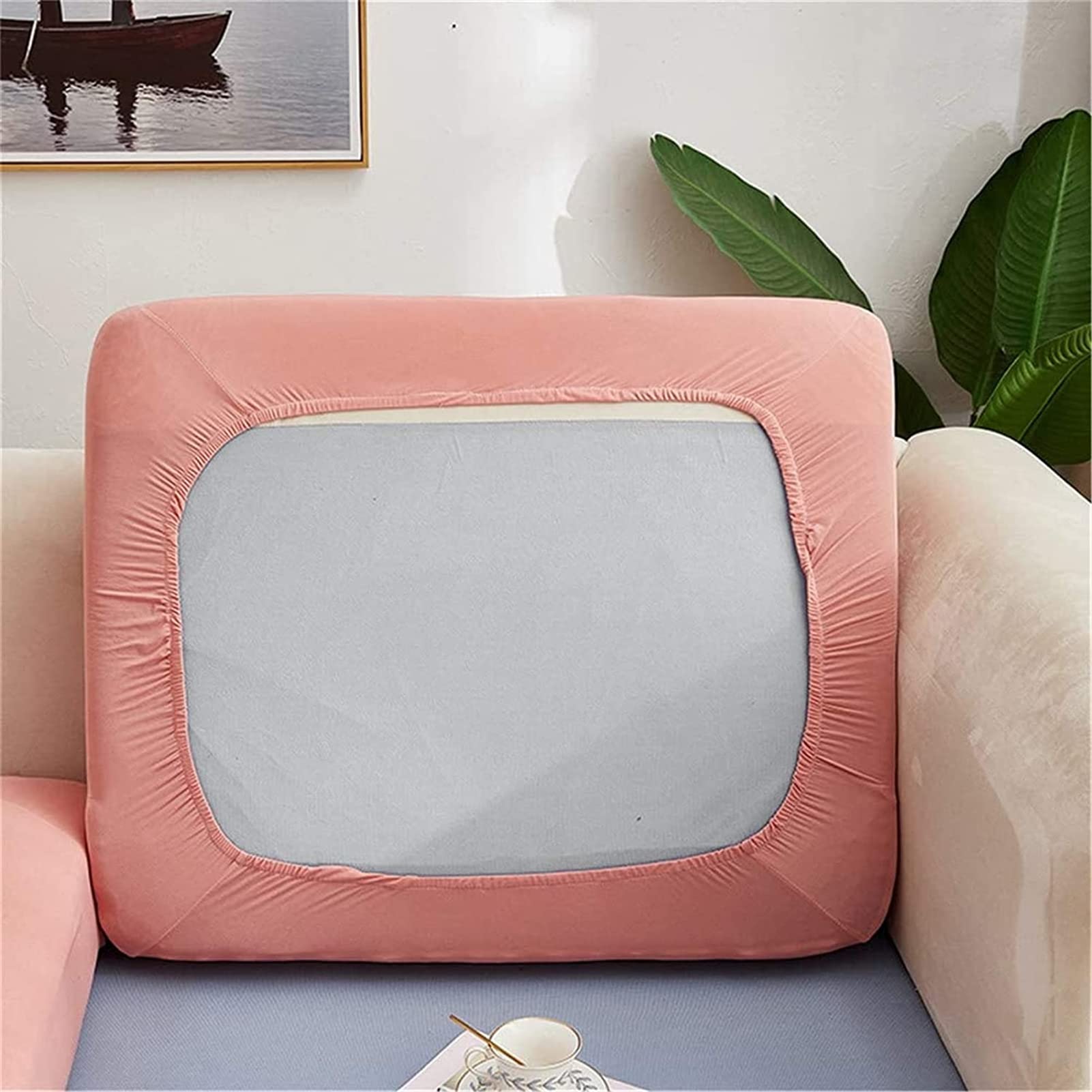 ZGDDPZA Stretch Couch Cushion Slipcovers Polyester Sofa Seat Cushion Covers Anti-Slip Furniture Protector with Elastic Bottom Replacement for Individual Cushions (4-Seater,Bean Paste)