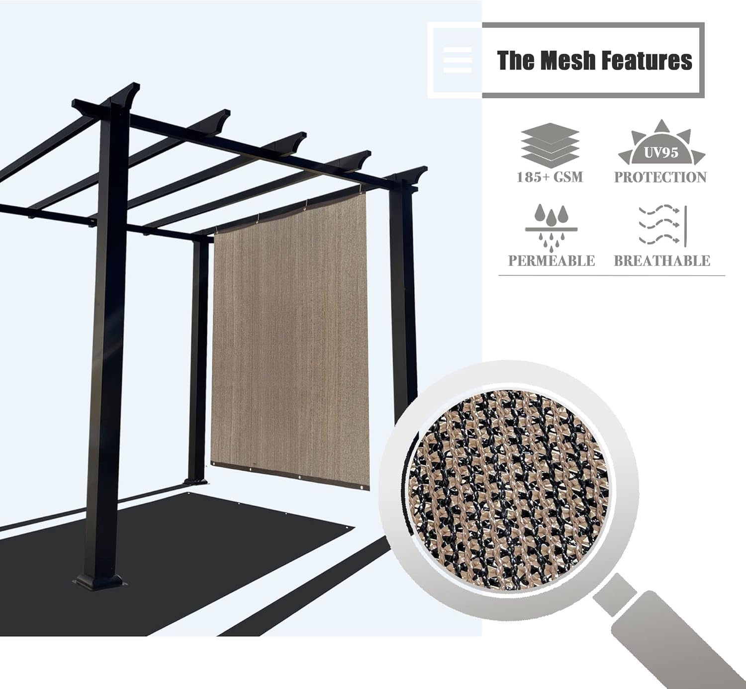 Alion Home Outdoor Sun Shade Privacy Panel with Grommets on 2 Sides for Patio, Awning, Window, Custom to Order (3' x 6', Mocha Brown)