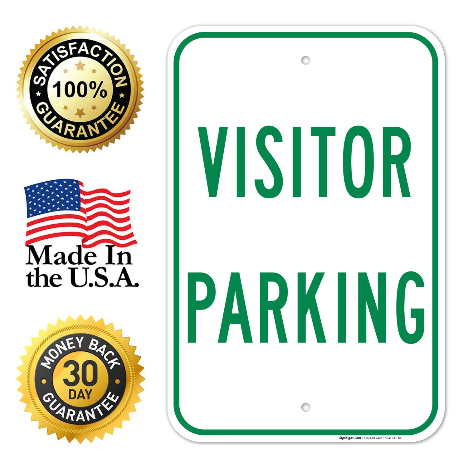 Visitor Parking Sign, 12x18 Inches, Rust Free .063 Aluminum, Fade Resistant, Made in USA