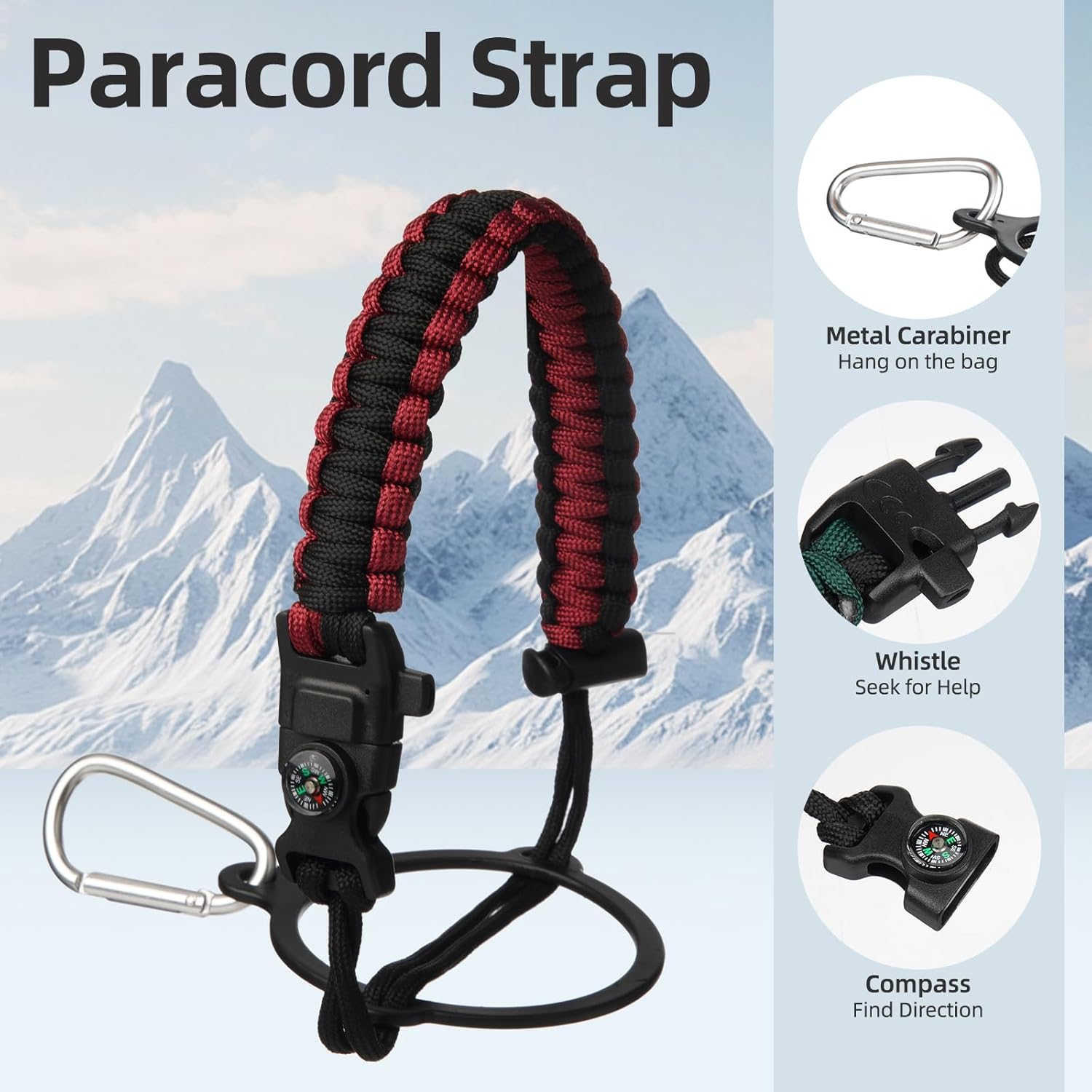 BJPKPK Insulated Water Bottles with Straw Lid, 50oz Large Water Bottle with 3 Lids and Paracord Strap, Stainless Steel Metal Water Bottle, Insulated Water Jug,Charming Red - Image 5