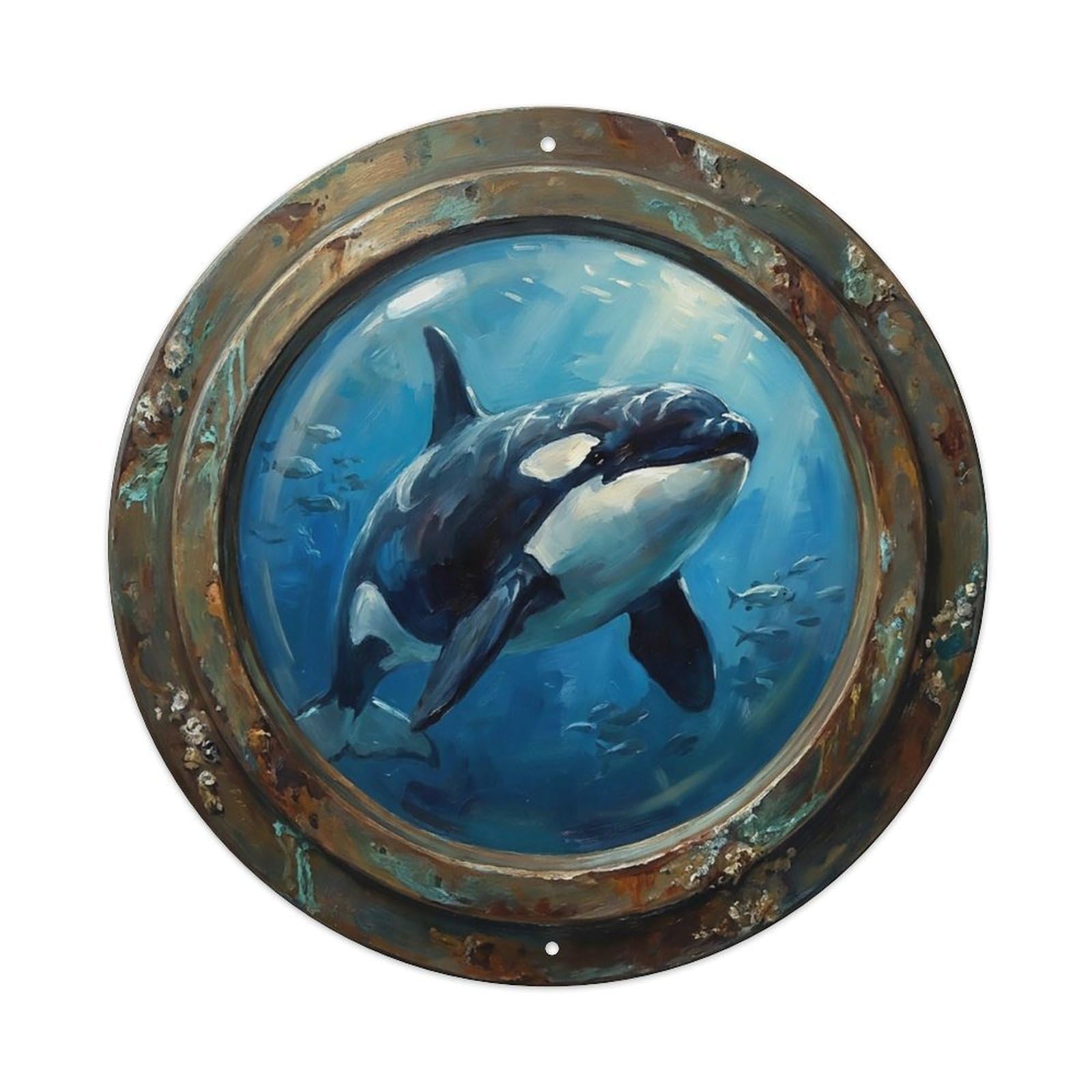 Vintage Porthole Orca Ship Window Undersea Deep Sea Metal Tin Sign