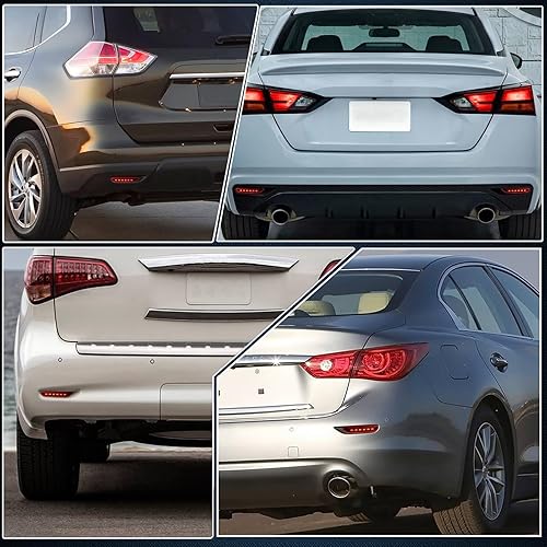 Miniatura 6 de GEEGEETOP Reflector trasero LED de lente roja, parachoques antiniebla, compatible con Nissan Altima Rogue Pathfinder Leaf Infiniti Q50 QX60 QX80