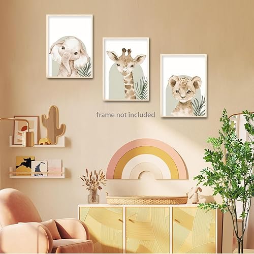 Miniatura 6 de HNNXAR Póster de pared para cuarto de bebé, juego de 3 cuadros para habitación de bebés, niños y niñas, decoración de pared, selva, safari, león,