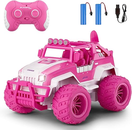 T.V.V Fashy Unicorn Pink - Camión monstruo con control remoto para niñas, auto eléctrico todoterreno rosa Monster Truck RC para niñas, auto de