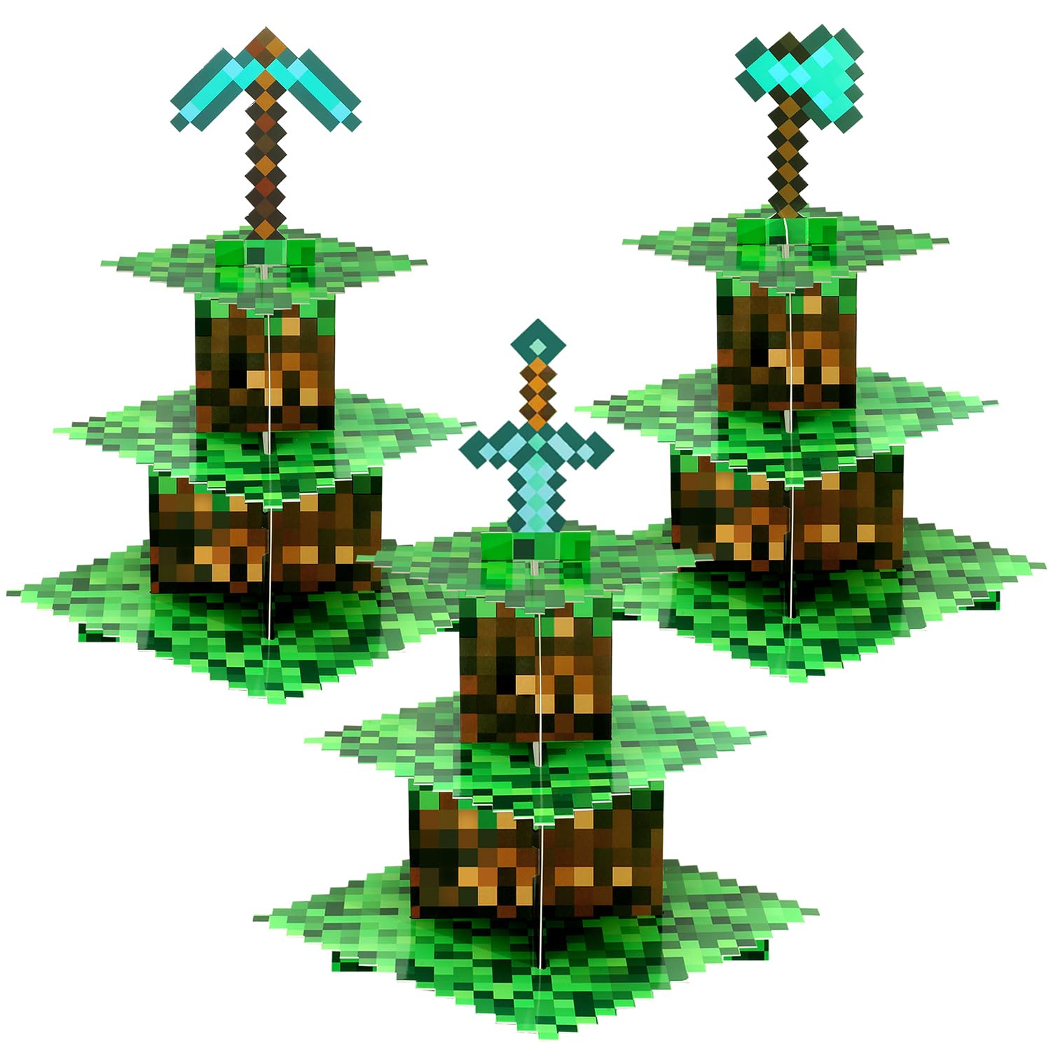 Generic 3 Pack Pixel Game Style Cupcake Holder 3-Tier Cardboard Cupcake Stand Dessert Tower Display for Pixelated Video Game Birthday Party Supplies Decorations